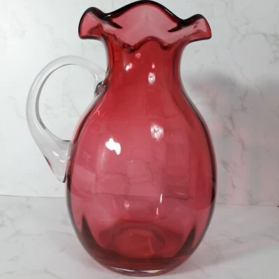 Cranberry Glass Ruffle Rimmed Jug Antique  • £18.36