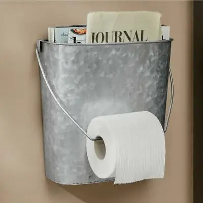 Farmhouse Bucket Toilet Paper Holder With Magazine Storage Metal 10 H • $74.95