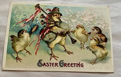 1911 Easter Postcard - Anthropomorphic Chick Plays Bagpipes - Vintage • $5