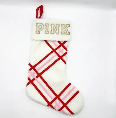 Victoria's Secret PINK Sherpa Stocking Holiday Christmas White Pink Red 16  • $7.99