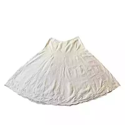 J. Jill 100% Linen Embroidered Flowers Godet Maxi Skirt Size 16 Lagenlook Boho • $35