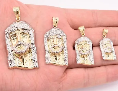 Men's Diamond Cut Jesus Head Charm Pendant Real 10K Yellow White Gold ALL SIZES • $274.99