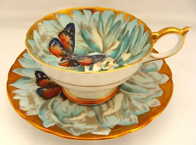 Aynsley Butterfly On Chrysanthemum Flower Cup & Saucer Light Blue With Gold Trim • £2365.45