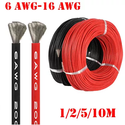 10m Flexible Silicone Wire Cable 16AWG 10AWG 8AWG 6AWG Black Red Super Soft UK • £89.63