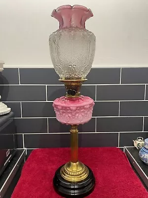 Victorian Oil Lamp 67cm - 26. 1/2  Tall Pink Font Terracota Base. • £275