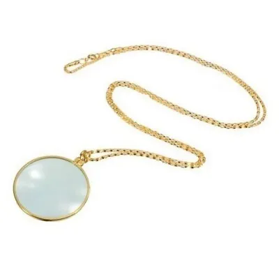 5X Magnifying Glass Lens On Necklace Gold Chain Magnifier Pendant Jewelry UK • £6.64