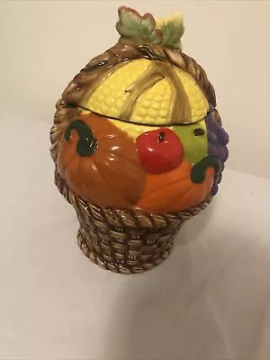 David’s Cookies Cookie Jar Harvest Basket Autumn Fall Hand Painted Retired • $27.99