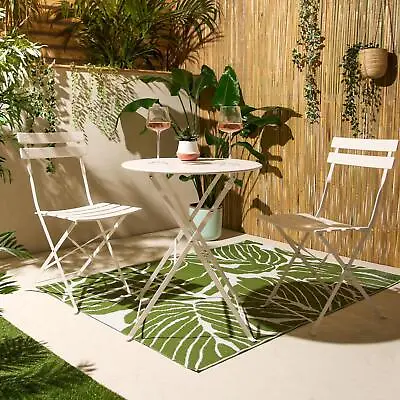 Outdoor Garden Furniture Patio Balcony Bistro Set Metal Table Chair Folding 3 PC • £58.99
