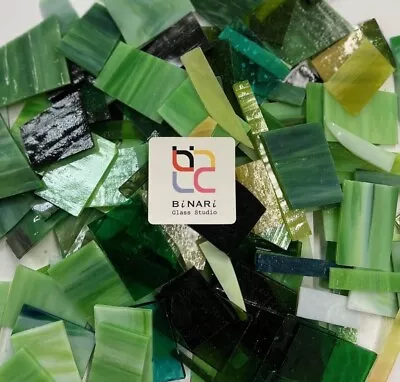 Stained Glass Scrap Pieces Sheets Glass Mosaic Tiles  (Green Tone) 1.5LB • $16.90