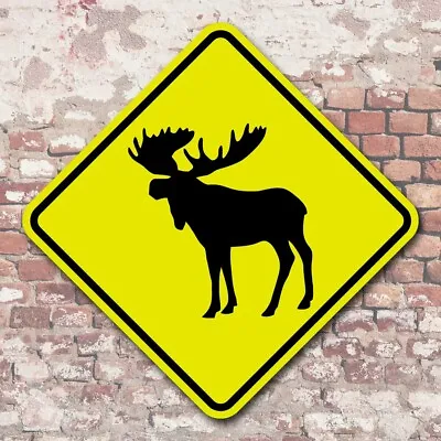 Moose Crossing Yellow Aluminum Sign Animal Wildlife Safety Warning • $25.99