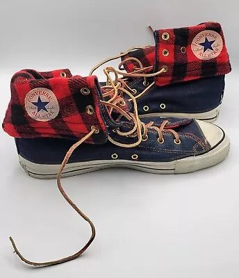 80s Vintage Made In USA Converse Chuck Taylor All Star Hi Top Denim/plaid 9½ 9.5 • $44.99