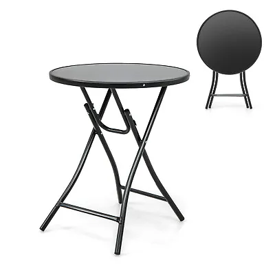 Outdoor Portable Metal Table Garden Patio Folding Round Table Bistro Table Black • £35.95