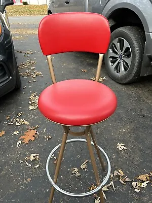 Vintage Cosco MCM Swivel Stool W Back Rest Vinyl Upholstered Seat Red Stool NICE • $89