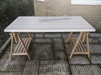 IKEA LINNMON TABLETOP 16353 & 2 X MITTBACK TRESTLES  22628 & CABLE TRAY 21174 • £50