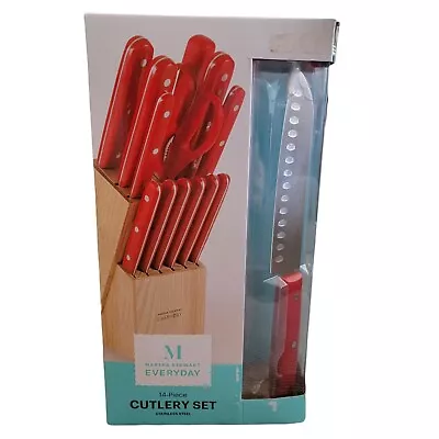 Martha Stewart 14 Pc - Red Stainless Steel Cutlery Set W Wood Block NIB • $33.60