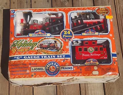 Lionel Holiday Train Set G Gauge 62314 Train 24 Pcs Battery Operated EUC • $79.99