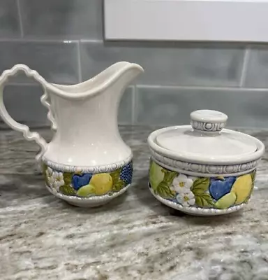 Metlox Florence Vernon Ware Creamer And Sugar Raised Fruit Design • $27