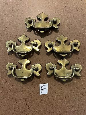 Vintage Brass Dresser Desk Cabinet Drawer Pulls And Knobs 5 Piece Lot F 2.5” • $10