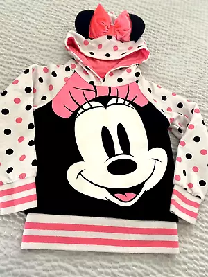 DISNEY Store HOODIE For GIRLS MINNIE MOUSE Hooded Sweatshirt With Bow Size 5/6 • $12.99