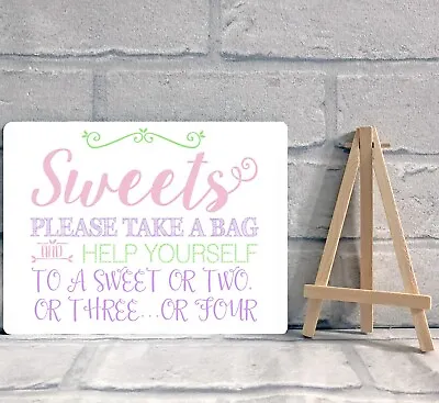 Sweet Table Candy Stall Cart Buffet Jar Sign With Easel Wedding Party A5 - Pink • £8.95