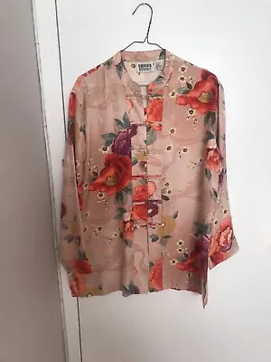 Chicos Design Vintage 100% Silk Kimono Asian Style Floral Tunic Blouse Size 1 • $39.50