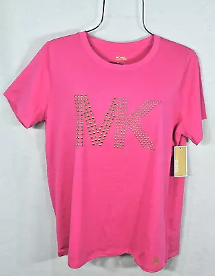 Michael Kors Women's T-Shirt Size L Electric PinK Studded MK Logo Top Blouse NWT • $39.99