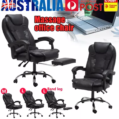 2024 Massage Office Chair Premium PU Leather Recliner Computer Gaming Seat Black • $108.94