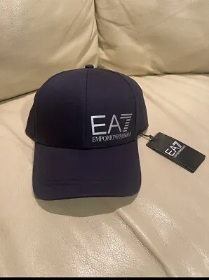 Brand New Mens EA7 Emporio Armani Rubber Logo Designer Basebal Hat Cap Black MED • £34.90