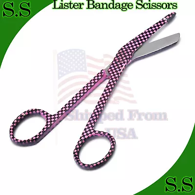 Premium Life Medical Bandage Scissors 3.5  (Black  & Pink Checkers)  • $6.99