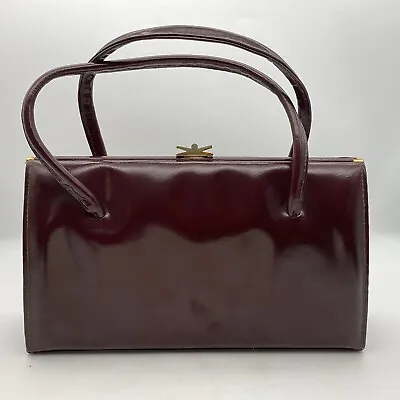 Vintage Ackery Of London Burgundy Patent Leather Ladies Handbag C.1960s • £25