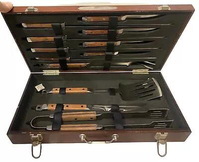 Vintage Glen Canyon Steak House Knife BBQ Kit Case Set Wooden EUC • $50