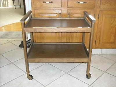 Vintage Mid Century 2-Tier Wood Rolling Bar Serving TV Cart • $149.99