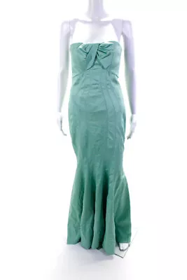 ZAC Zac Posen Womens Woven Strapless Front Knot Floor Length Gown Green Size S • $97.59