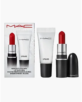 MAC Winter's Kiss Mini Lip Duo: Ruby Woo& Lipglass Lip Gloss Mini New In Box • $17.39