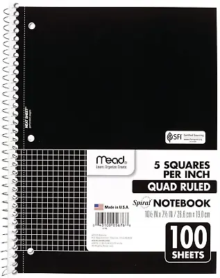 Spiral Notebook 1-Subject Graph Ruled Paper 7-1/2  X 10-1/2  100 Sheets • $9.36