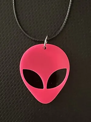 UFO Collection: Acrylic Pink Alien Head Pendant Necklace With Neck Cord • $4