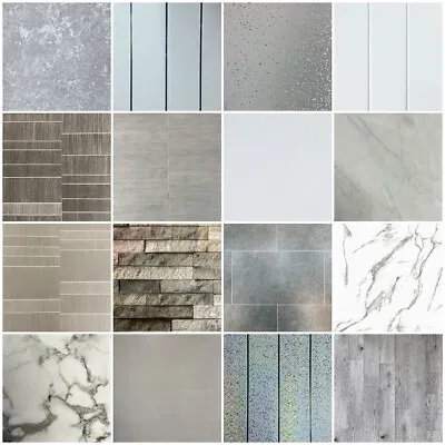 £0.99 • Buy Grey Bathroom Cladding 8mm White Ceiling Panels Tile Effect PVC Shower Wet Wall 