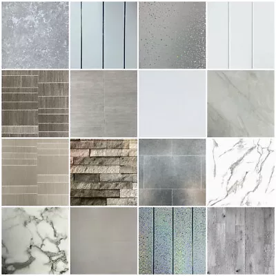 Grey Bathroom Cladding 8mm White Ceiling Panels Tile Effect PVC Shower Wet Wall  • £0.99