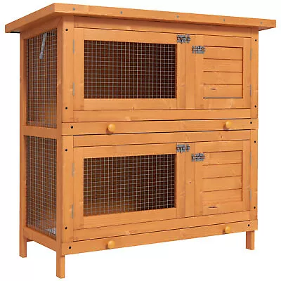 Pawhut 90 X 45 X 90 Cm 2 Tiers Rabbit Hutch Wooden Pet Cage W/ Run Bunny House • £82.99