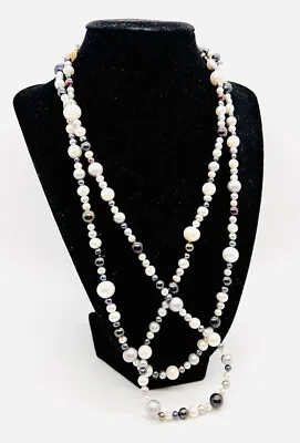 Long Multicolored Genuine Pearl Necklace Various Shapes 50 Inch Vintage Jewelry • $85