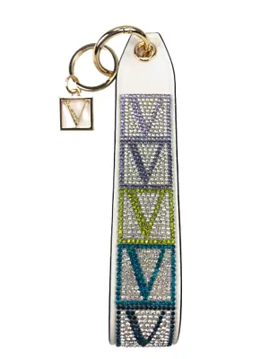 Victorias Secret V Monogram Silver Shine Wristlet Strap Rhinestone Keychain Logo • $14.75
