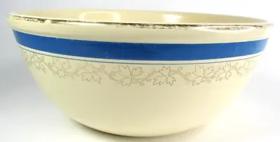 Vintage Homer Laughlin Large Mixing Bowl Blue Stripe Gold Ivy And Trim • $17.99