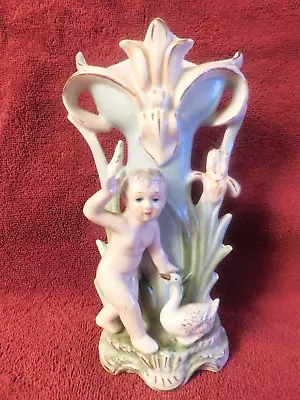 $9.95 • Buy A Beautiful Vintage Porcelain Bud Vase Cherub With Goose
