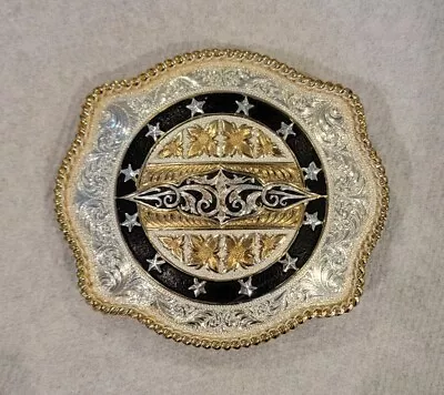 Montana Silversmith Stars Rope 3.5  X 3  Gold Silver Black Belt Buckle • $52.08