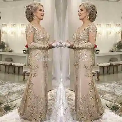 Elegant Mother Of The Bride Dresses Mermaid Long Sleeves Lace Beaded Party Gowns • $135.70