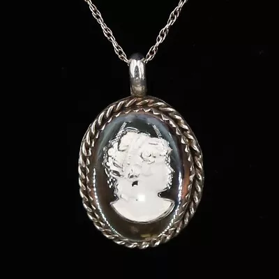 VTG Sterling Silver - SIGNED B VICTORIAN Shell Cameo Pendant 18  Necklace - 4g • $2.99