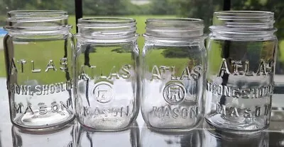 Lot 4 Pint Atlas Strong Shoulder Mason Atlas Mason Fruit Canning Jars Vintage  • $12.99