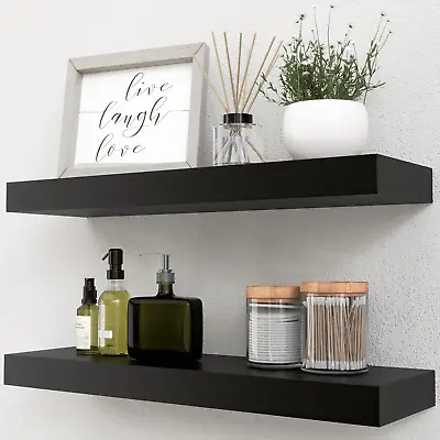 Black Floating Shelves Set Of 2 Wall Mounted Small Shelves For Room Modern Han • $17.41