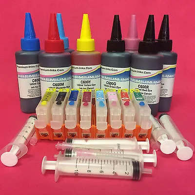 8 REFILLABLE CARTRIDGES + 800ML INK + SYRINGES CANON PIXMA Pro 9000 Mark II CISS • £37.99