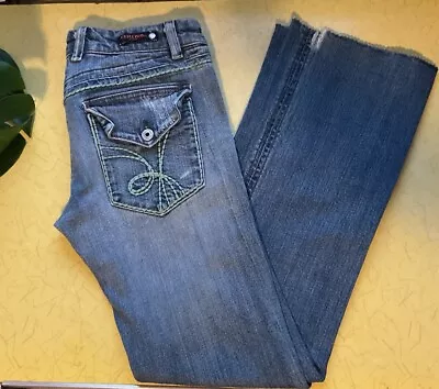 Vintage *Vertigo* Jeans Sz 29 Distressed Look Deep Pockets Embroidered Zip Up • $24.99